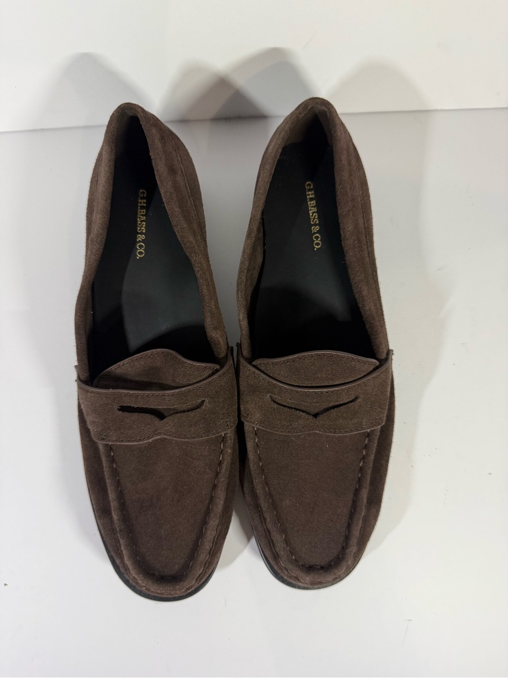 G.H. Bass & Co. Dark Brown Suede Penny Loafers size 7.5